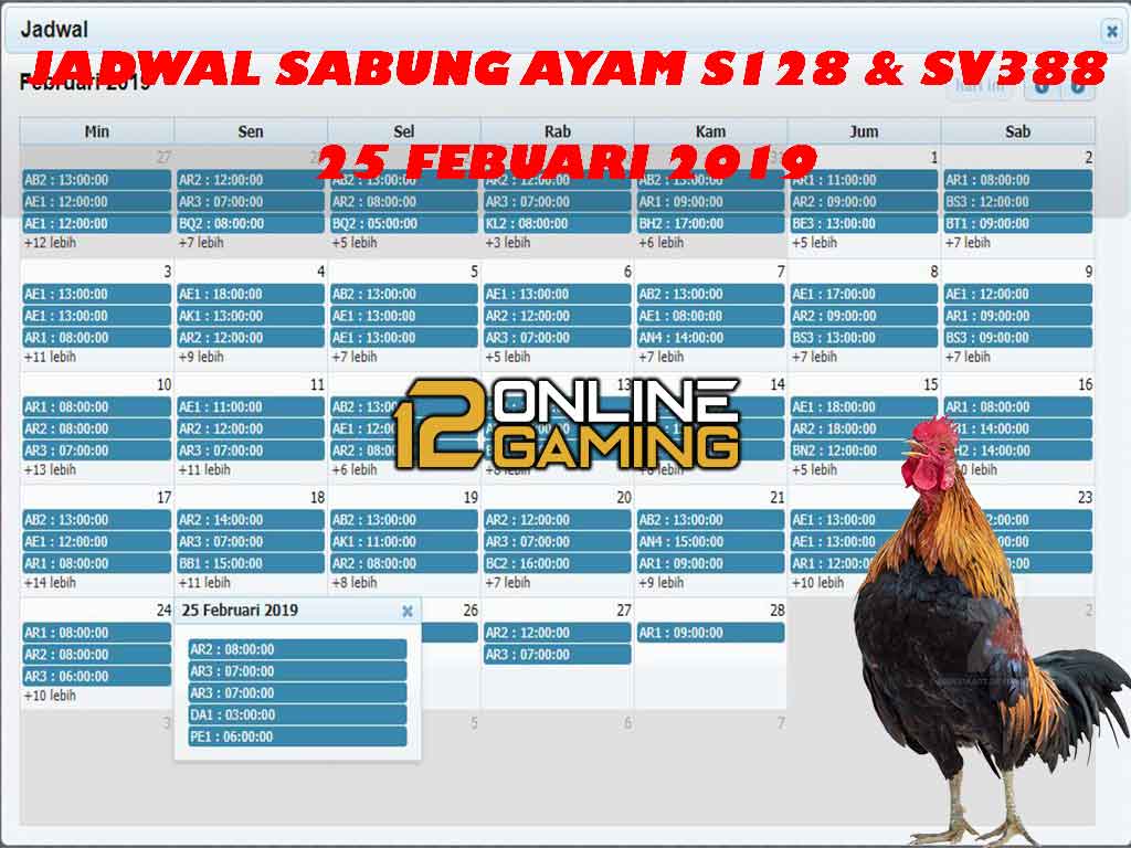 Jadwal Sabung Ayam S128 Dan SV388 25 Febuari 2019