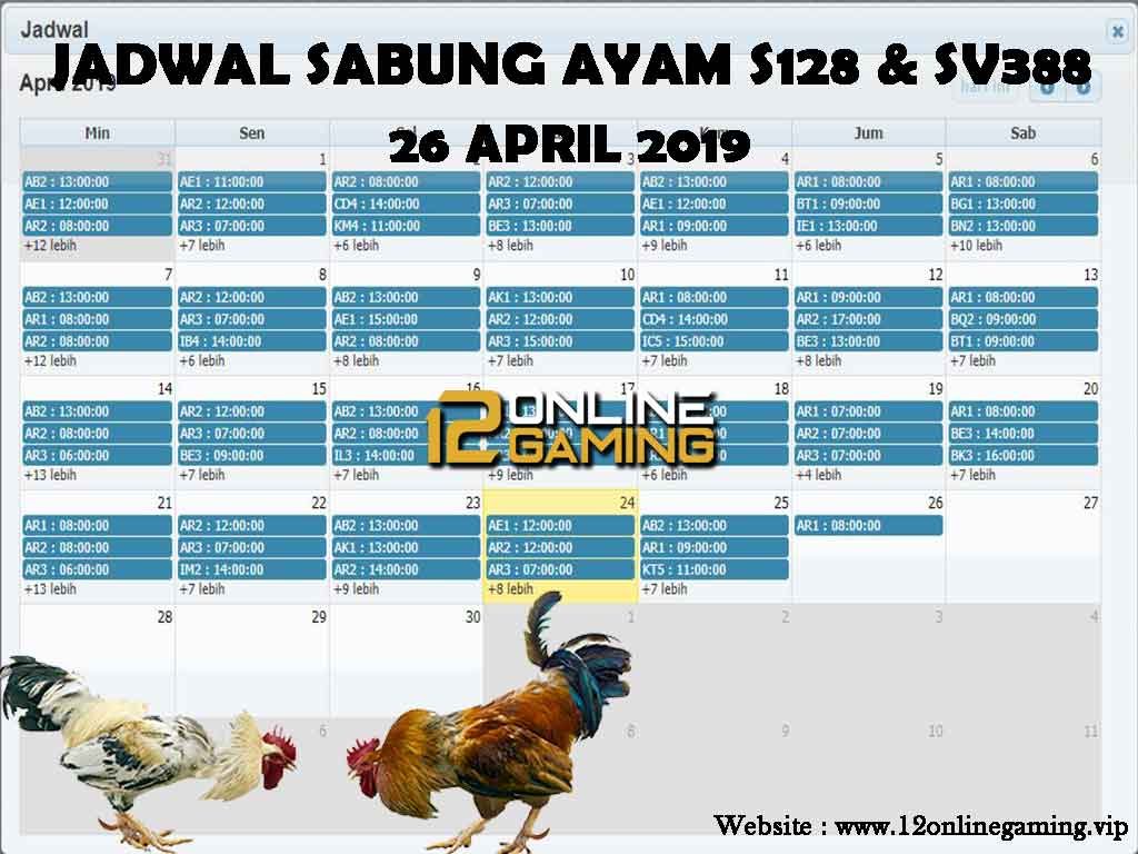 Jadwal Sabung Ayam S128 Dan SV388 26 April 2019