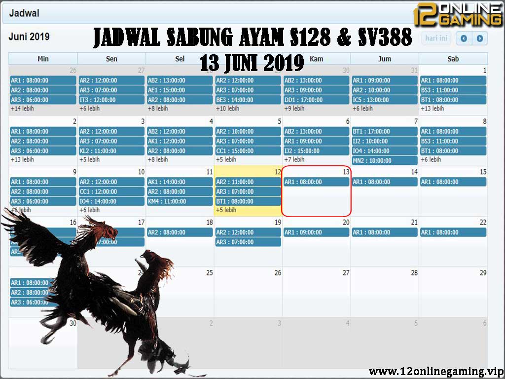 Jadwal Sabung Ayam S128 Dan SV388 13 Juni 2019