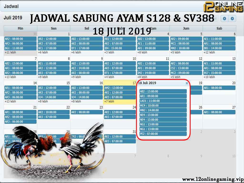 Jadwal Sabung Ayam S128 Dan SV388 18 Juli 2019