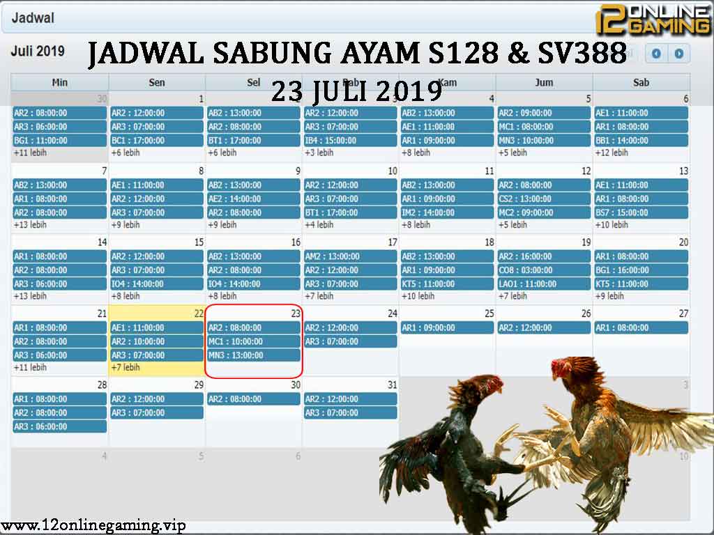 Jadwal Sabung Ayam S128 Dan SV388 23 Juli 2019
