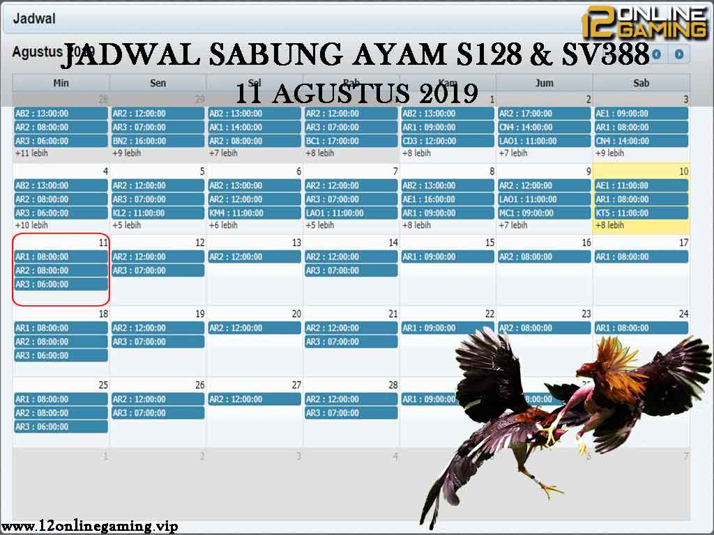 Jadwal Sabung Ayam S128 Dan SV388 11 Agustus 2019