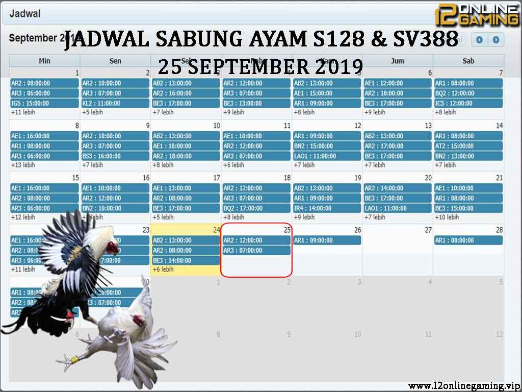 Jadwal Sabung Ayam S128 Dan SV388 25 September 2019