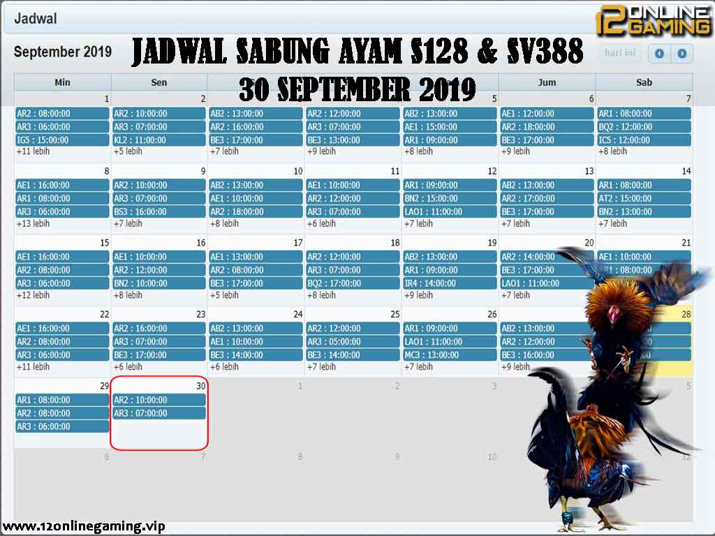 Jadwal Sabung Ayam S128 Dan SV388 30 September 2019