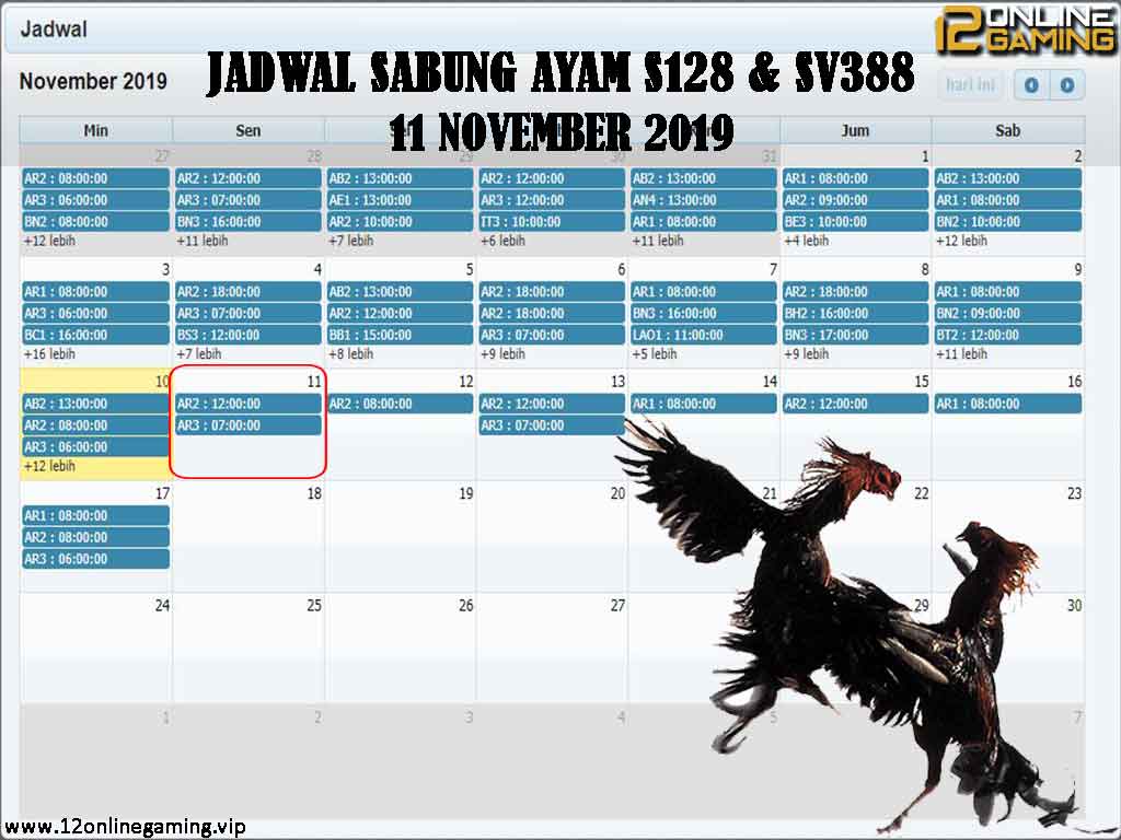 Jadwal Sabung Ayam S128 Dan SV388 11 November 2019